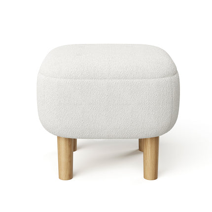 Beige Footstool Pouffe Stool with Wooden Legs