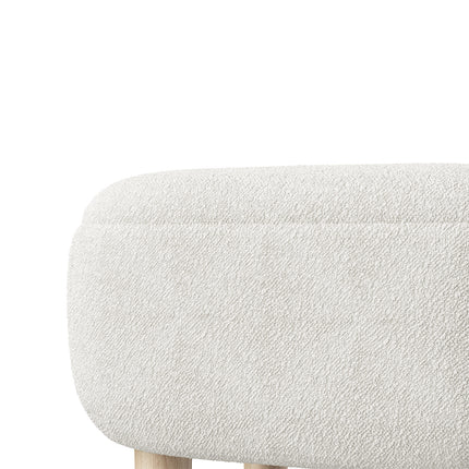 Beige Footstool Pouffe Stool with Wooden Legs
