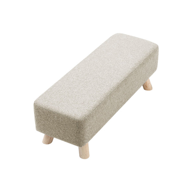 Beige Rectangular Footrest with Solid Wooden Legs