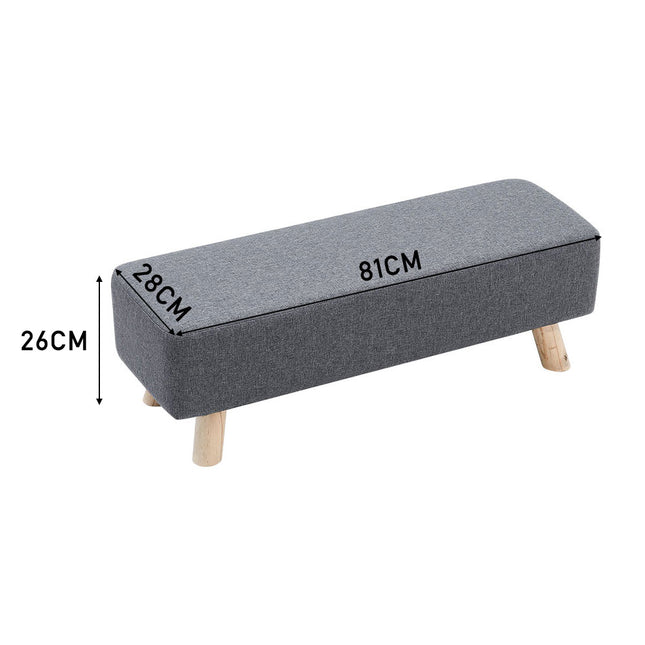Grey Rectangular Footrest with Solid Wooden Legs