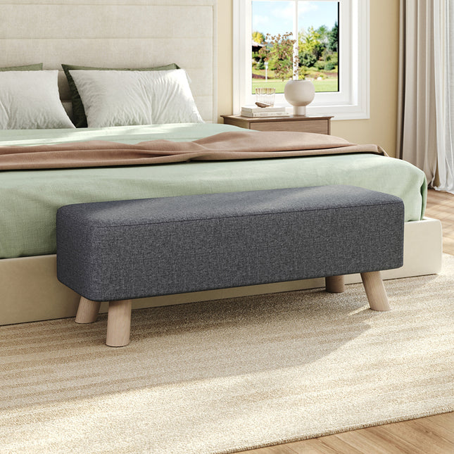 Grey Rectangular Footrest with Solid Wooden Legs