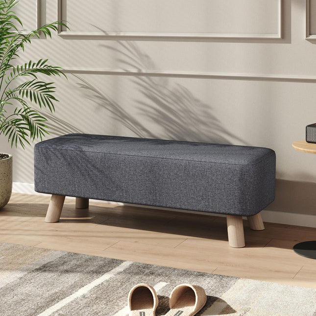 Grey Rectangular Footrest with Solid Wooden Legs