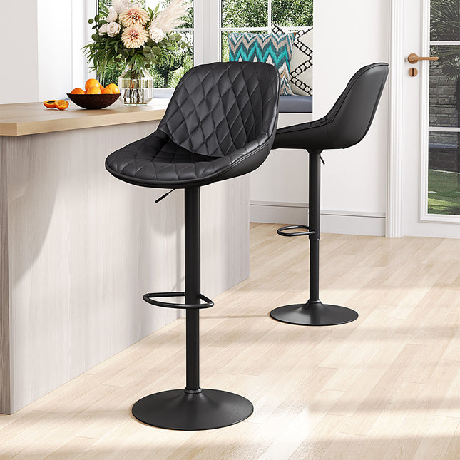 2 Pcs Faux Leather Height Adjustable Bar Stool Black