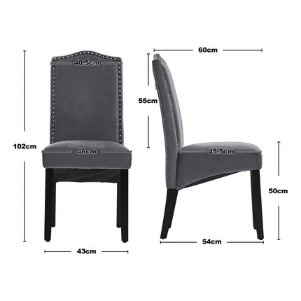 Set of 2 Grey Velvet High Back Dining Chair 102cm H