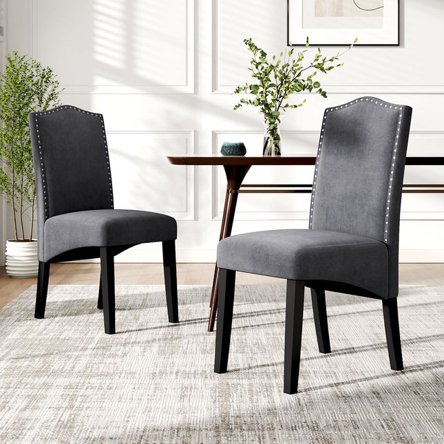 Set of 2 Grey Velvet High Back Dining Chair 102cm H