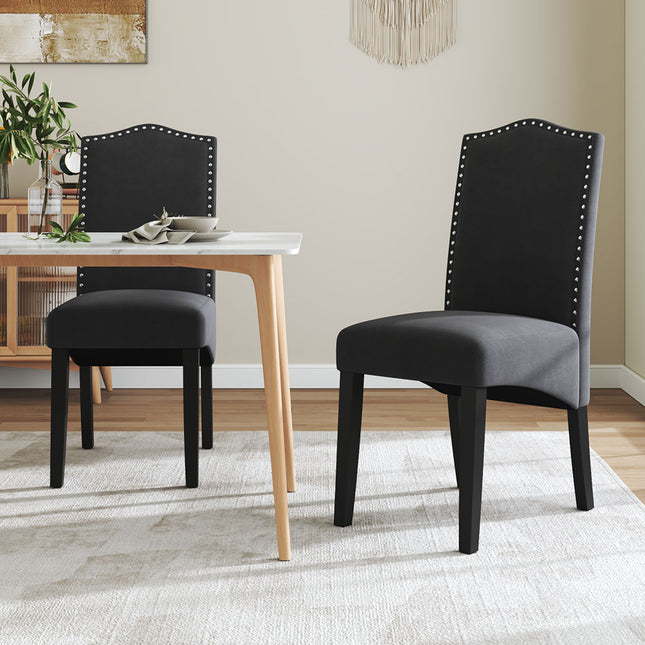 Set of 2 Grey Velvet High Back Dining Chair 102cm H