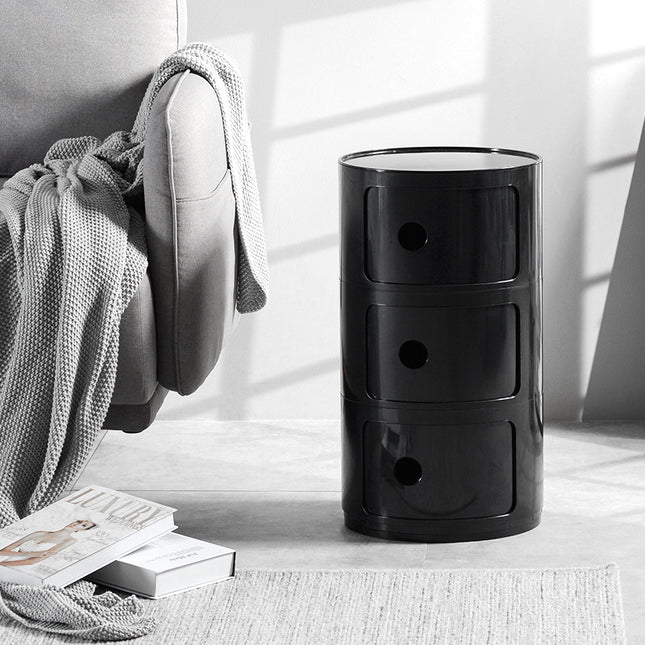 32cm Cylindrical 3 tiered Drawer Storage Drawer Unit,Black