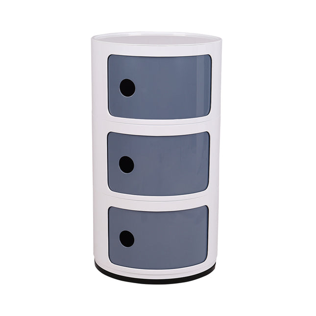 32cm Cylindrical 3 tiered Drawer Storage Drawer Unit White and Grey