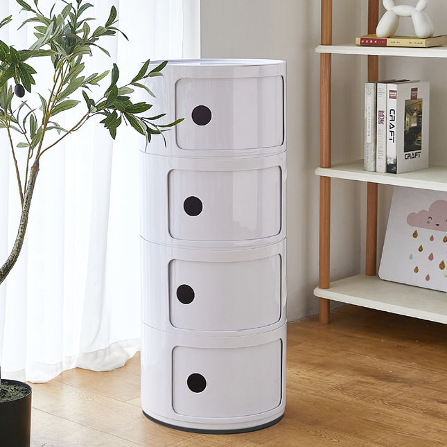 32cm Cylindrical 4 tiered Drawer Storage Drawer Unit White