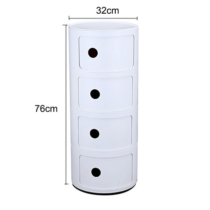 32cm Cylindrical 4 tiered Drawer Storage Drawer Unit White