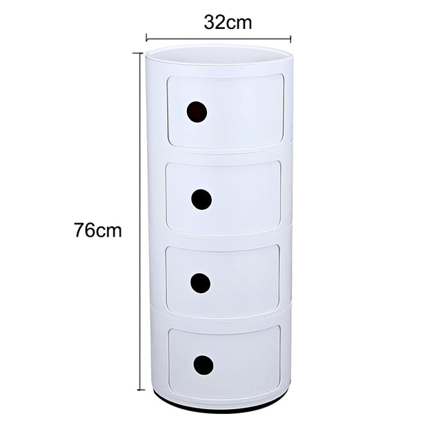 32cm Cylindrical 4 tiered Drawer Storage Drawer Unit White