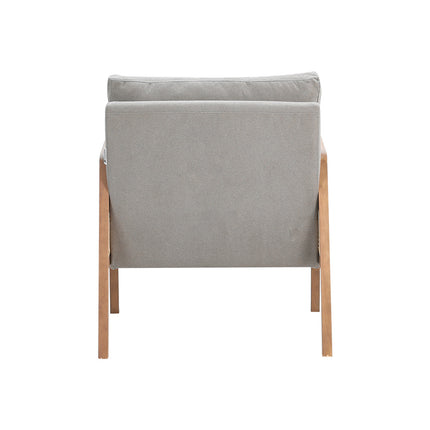 Fabric Cushioned Wood Armchair with Rattan Sides,Light Grey