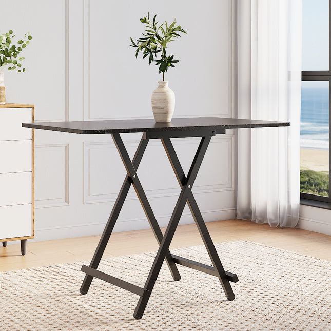 Black 100x60cm Folding Wooden Dining Table