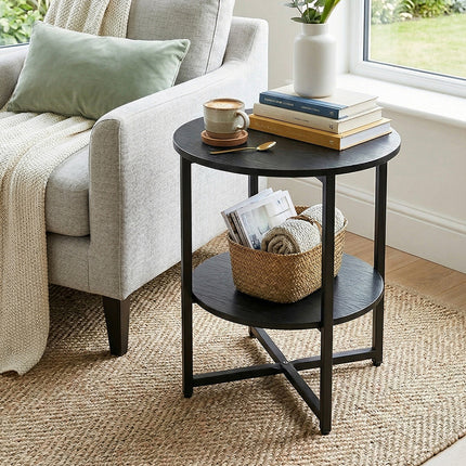 Black Small Round Coffee Table with 2 Tier