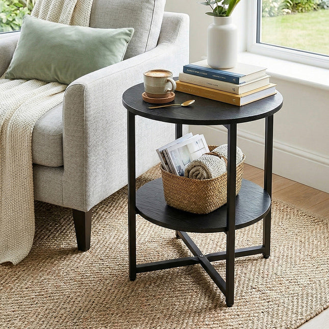 Black Small Round Coffee Table with 2 Tier