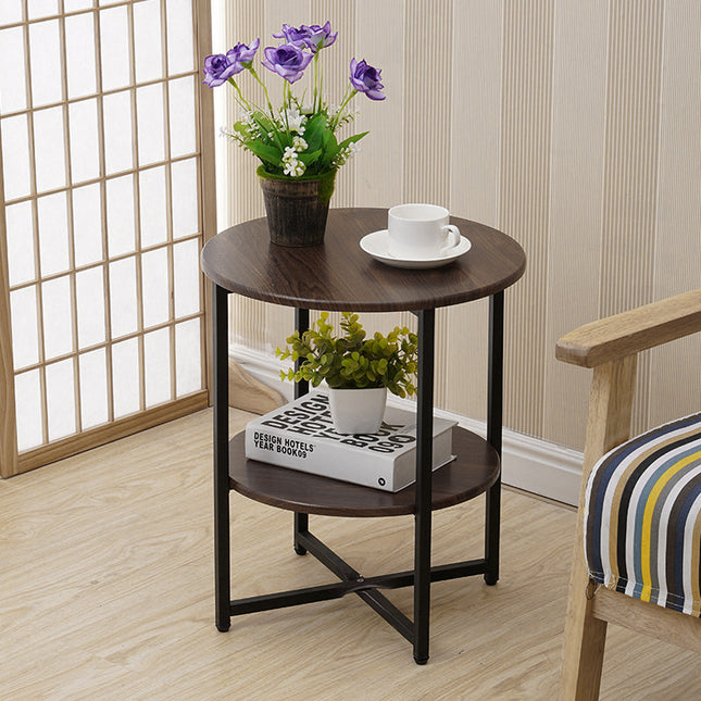 Walnut Small Round Coffee Table with 2 Tier