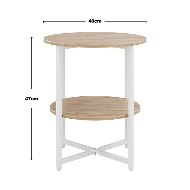 Natural Small Round Coffee Table with 2 Tier