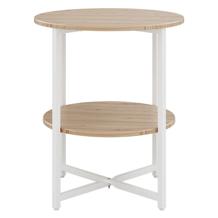 Natural Small Round Coffee Table with 2 Tier