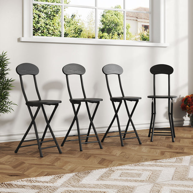 Compact Wooden Folding Chair with Metal Legs Set of 4