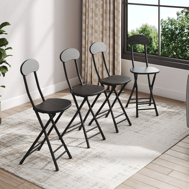 Compact Wooden Folding Chair with Metal Legs Set of 4
