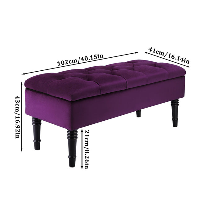 Purple Buttoned Velvet Ottoman Storage Bench 102x43 cm