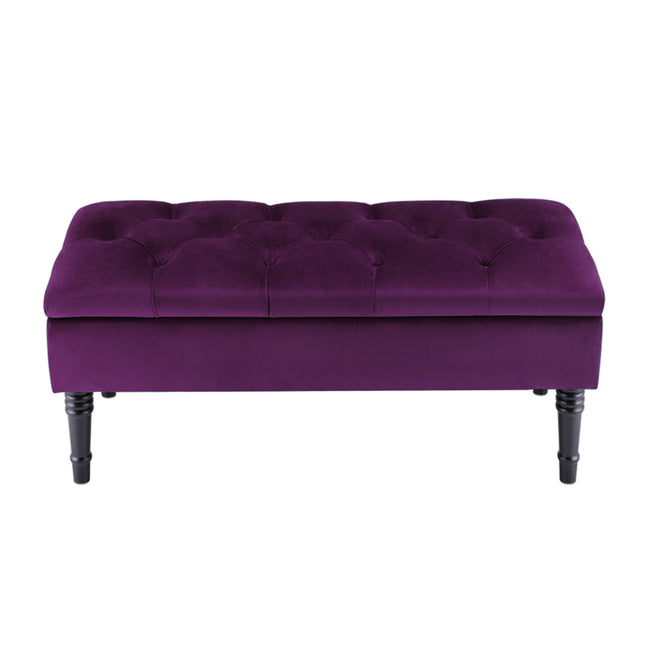 Purple Buttoned Velvet Ottoman Storage Bench 102x43 cm
