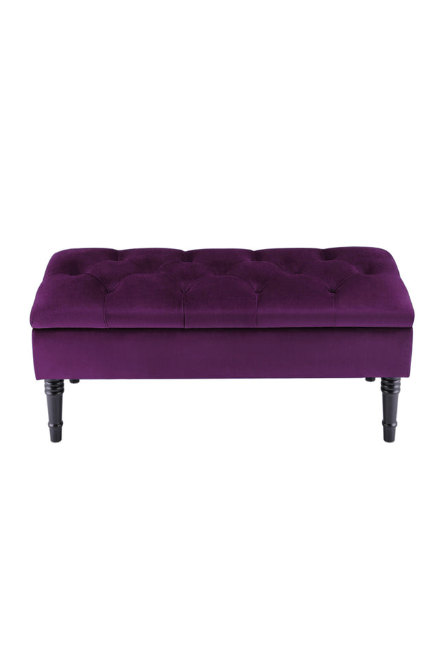 Purple Buttoned Velvet Ottoman Storage Bench 102x43 cm