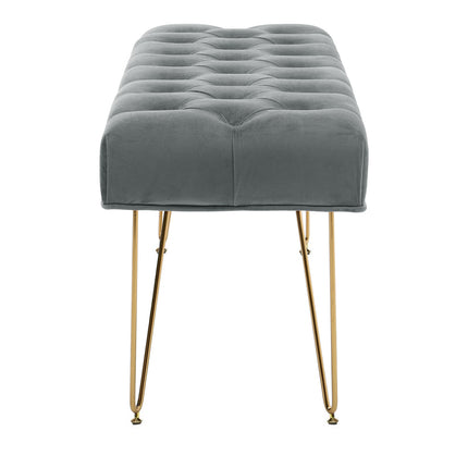 Velvet Buttoned Ottoman Footstool Gold Chrome Legs,Grey,116x40cm