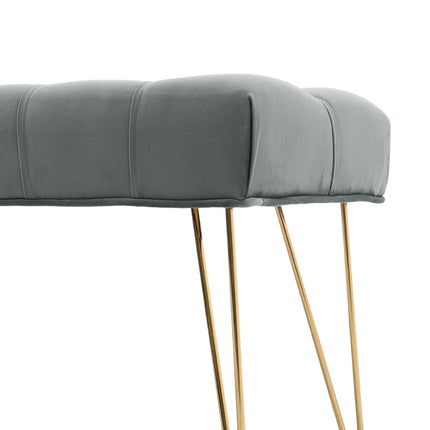 Button Tufted Velvet Upholstered Bench with Gold Hairpin Legs