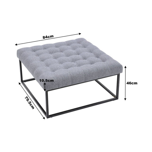Square Linen Footstool with Metal Frame