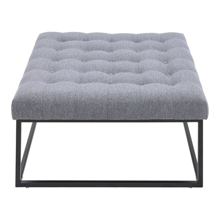 Square Linen Footstool with Metal Frame