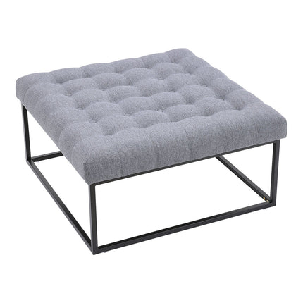 Square Linen Footstool with Metal Frame