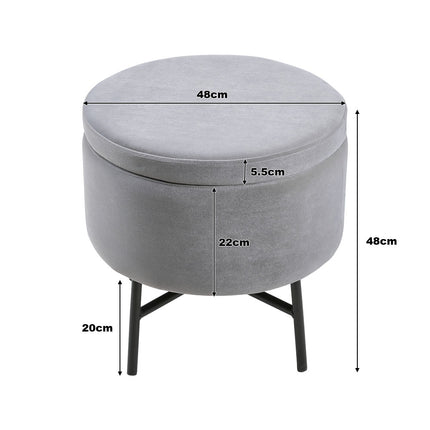 Gray Velvet Ottoman with Metal Legs