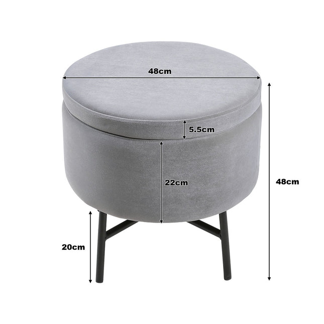 Gray Velvet Ottoman with Metal Legs