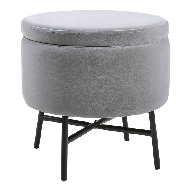 Gray Velvet Ottoman with Metal Legs