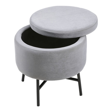 Gray Velvet Ottoman with Metal Legs