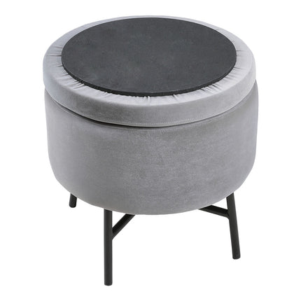 Gray Velvet Ottoman with Metal Legs
