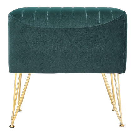 Green Soft Channel Velvet Stool with Gold Legs