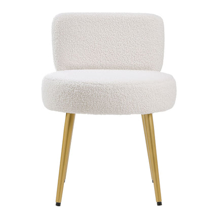 Cream Faux Fur Vanity Stool Chair with Metal Legs 60cm H