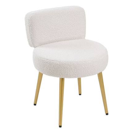 Cream Faux Fur Vanity Stool Chair with Metal Legs 60cm H