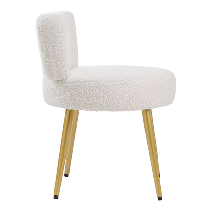 Cream Faux Fur Vanity Stool Chair with Metal Legs 60cm H