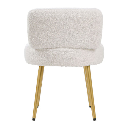 Cream Faux Fur Vanity Stool Chair with Metal Legs 60cm H