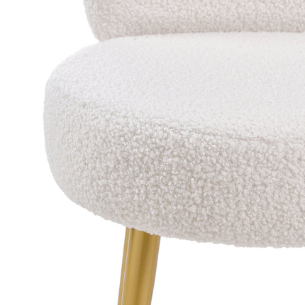 Cream Faux Fur Vanity Stool Chair with Metal Legs 60cm H