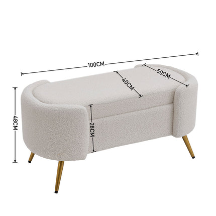 White 100cm W Luxurious Upholstered Accent Bench with Golden Legs