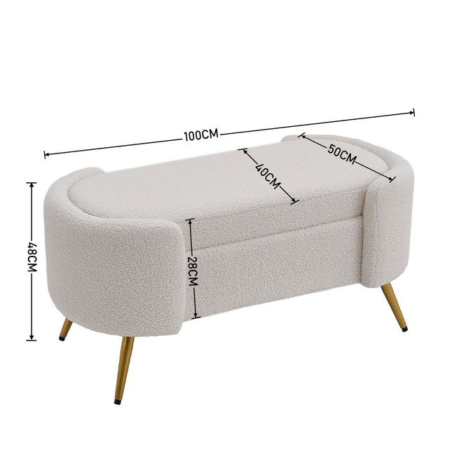White 100cm W Luxurious Upholstered Accent Bench with Golden Legs