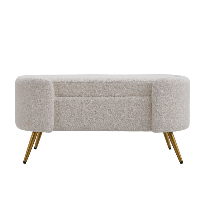 White 100cm W Luxurious Upholstered Accent Bench with Golden Legs