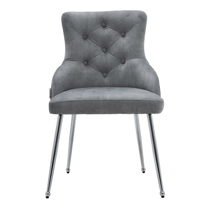 Grey Velvet Tufted Dining Chair with Cushion 88cm H