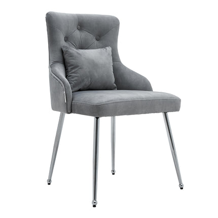 Grey Velvet Tufted Dining Chair with Cushion 88cm H