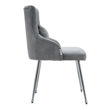 Grey Velvet Tufted Dining Chair with Cushion 88cm H