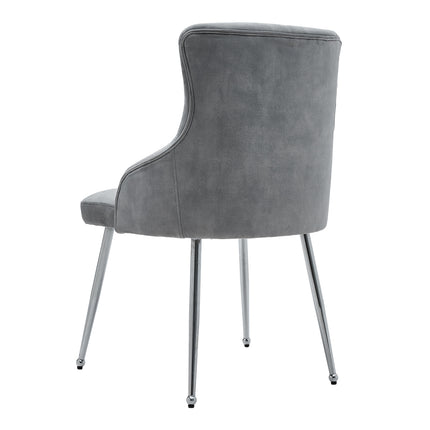 Grey Velvet Tufted Dining Chair with Cushion 88cm H